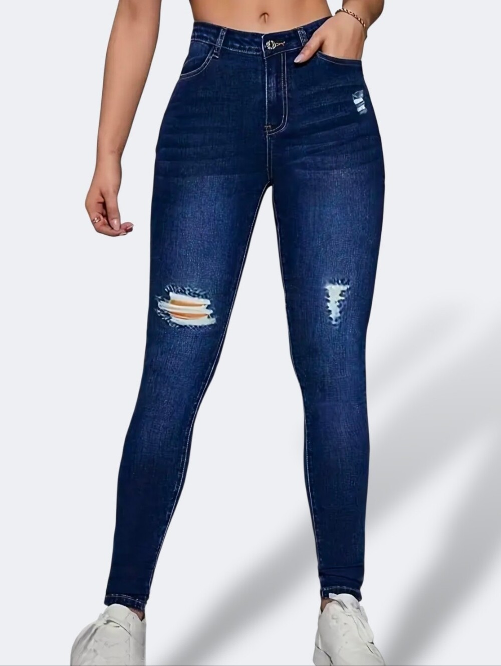 ⚫️Womens High Waisted Ripped Distressed Faded Dark Wash Denim Skinny Jeans Small